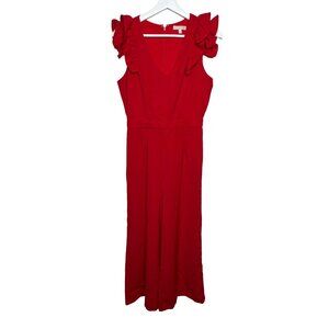 Gianni Bini Red Ruffle Wide Leg Jumpsuit Women’s Small V Neck Evening